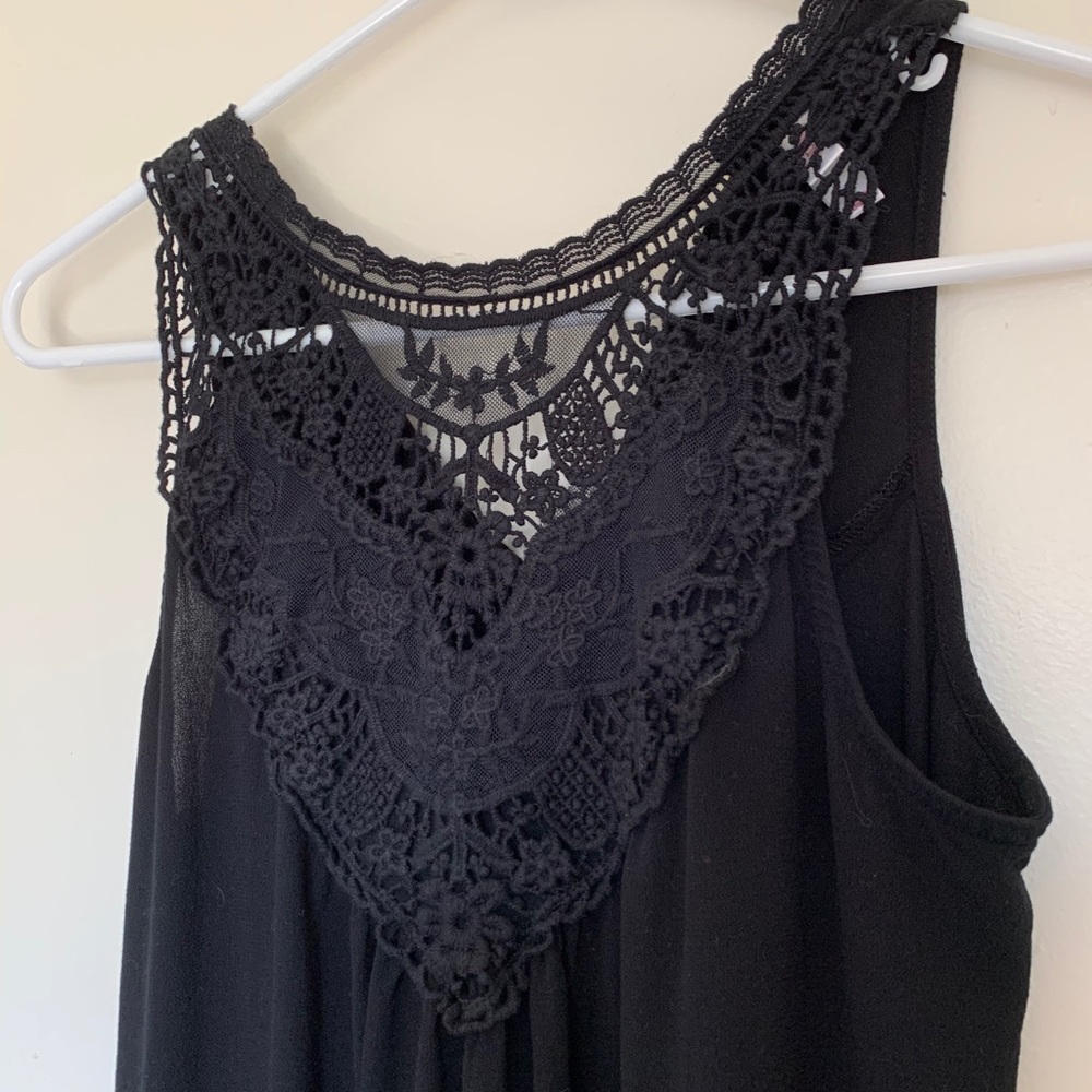 Black summer sun dress with lacy crochet detailing